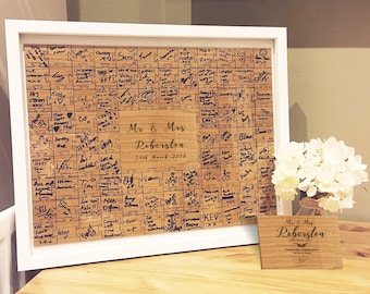 Jigsaw Guestbook Personalised with Sign Framed or Unframed - Script Style - Wedding Guestbook