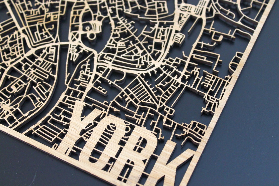 York Laser Cut Street Maps Wooden Map - Etsy UK