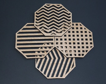 Geometrische Linien - Laser Cut Untersetzer - 4er Set