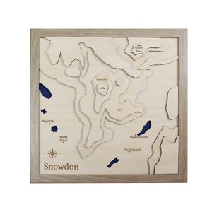 3D-kaartkunst Mount Snowdon - houten topografische kaart