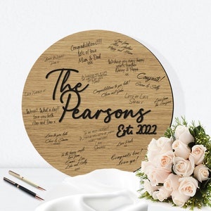 Circular Wood Wedding Guestbook Signing Board Round Alternative Guestbook - Script Style