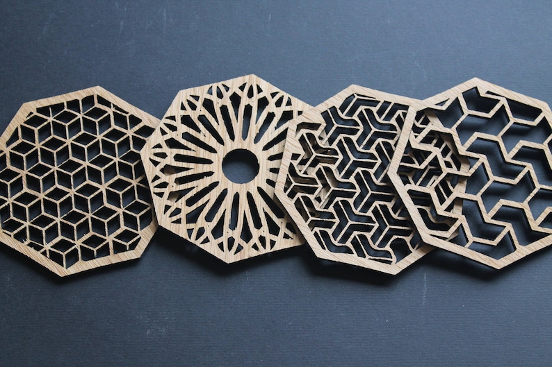Geometric Delights Laser Cut Coasters Ensemble de 4 Etsy
