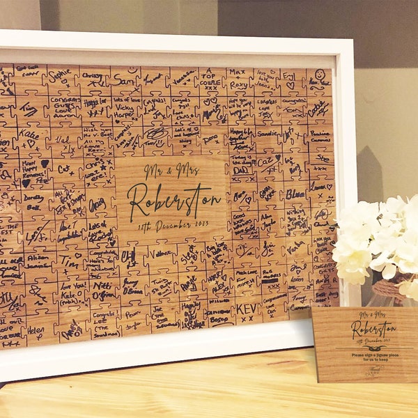 Jigsaw Guestbook Personalised with Sign Framed or Unframed - Signature Freehand Style - Wedding Puzzle Guestbook