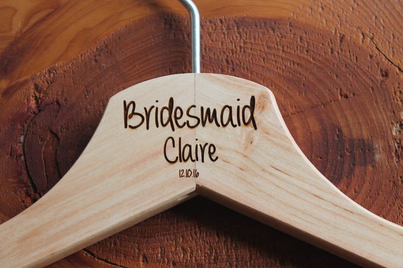 Hanger Engraved Wedding Gift Bride Bridesmaids and more Personalised Bridal Wedding Hanger in Wood or White