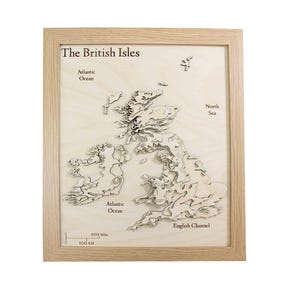 3D-kaart Britse eilanden - houten topografische kaart - kaart Verenigd Koninkrijk en Ierland - houten kaart
