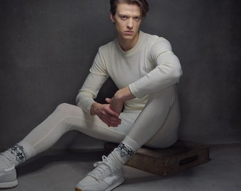 Merino wool long sleeves Thermal T-shirt, Wool Underwear, Thermal Winter Loungewear, Cold Weather Outfit