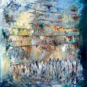 Kotel Western Wall in blue abstract Judaica Jerusalem Art Print on Canvas Signed and numbered by Ora Nisim