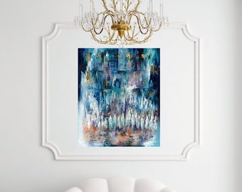 Blue Wall Judaica Art | Spiritual Painting | Jewish Wall Art Original Artwork Print on High Quality Canvas