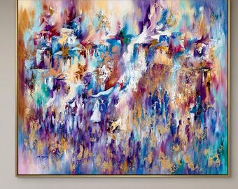 Jewish Wedding Canvas Art, Abstract Chuppah in Jerusalem, Judaica Decor, Romantic Wedding Gift