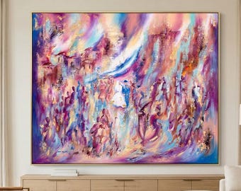 Jewish Wedding Wall Art Canvas, Abstract Chuppah Ceremony Painting, Colorful Judaica Home Decor, Wedding Gift