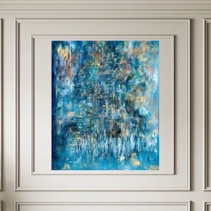 Western Wall Blessings Abstract Art - Jerusalem Spiritual Canvas Print | Jewish Wall Art | Kotel Painting | Blue & Gold Judaica Home Decor