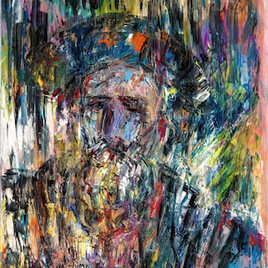Jewish Rabbi Abstract Portrait – Colorful Expressionist Canvas Wall Art, Textured Judaica Print, Religious Jewish Decor for Home or Office