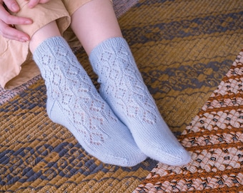 Knit socks pattern Lace knitting socks pattern Easy socks pattern Beginner socks pattern Meadow socks Socks knitting pattern Knitter gift