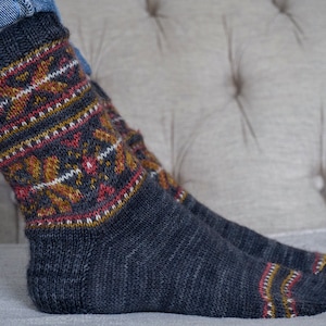 Knit socks pattern Colorwork knit sock pattern Gift for knitter Women knit sock pattern Fair isle knit sock pattern Winter Cabin knit socks