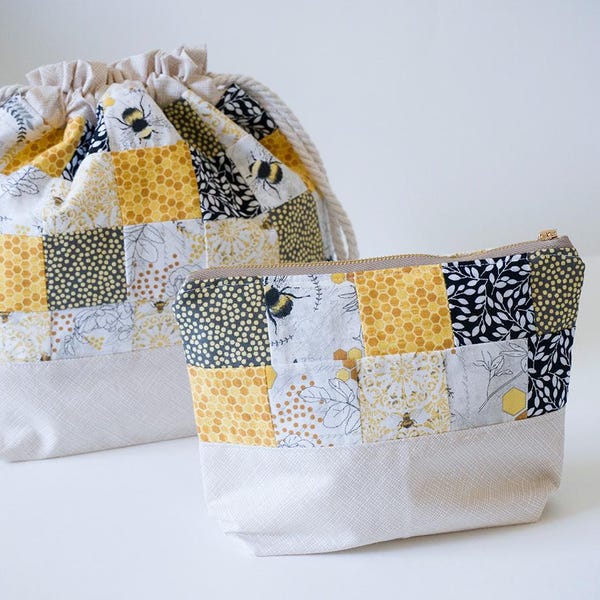 Set of Drawstring bag & Zipper pouch Craft bag Yarn bag Crochet bag Knitting tote Gift for knitters Project bag for knitting Yarn organizer