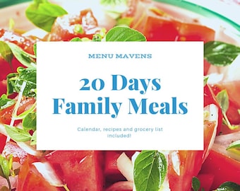 Maandelijks gezinsmaaltijdplan | 20 dinerrecepten, boodschappenlijst (pdf-download)
