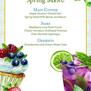 Menu du dîner de printemps | Recettes de saison et plan de repas imprimables PDF | Divertissement des Fêtes | Téléchargement instantané