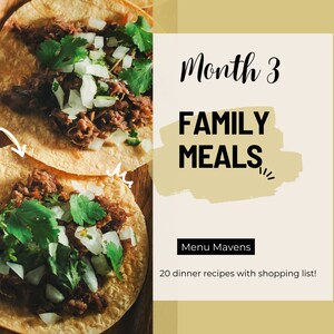 1 Month Family Meal Plan | 20 Dinner Recipes | Printable Grocery List | Easy Meal Prep | Family Cook Book Download | INSTANT DOWNLOAD I