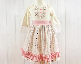 Toddler Fall Dress | Long Sleeve Dress | Pink & White Toddler Dress | Girls Dress | Girls Clothing | READY TO SHIP