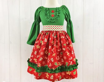 Girls Christmas Dress | Toddler Christmas Dress | Christmas Outfit | Long Sleeve Dress | Holiday Party Dress | READY TO SHIP