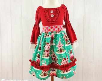 Girls Christmas Dress | Toddler Christmas Dress | Christmas Outfit | Long Sleeve Dress | Gingerbread Dress | READY TO SHIP