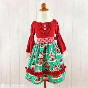 Girls Christmas Dress Toddler Christmas Dress Christmas Outfit Long Sleeve Dress Gingerbread Dress READY TO SHIP image 1