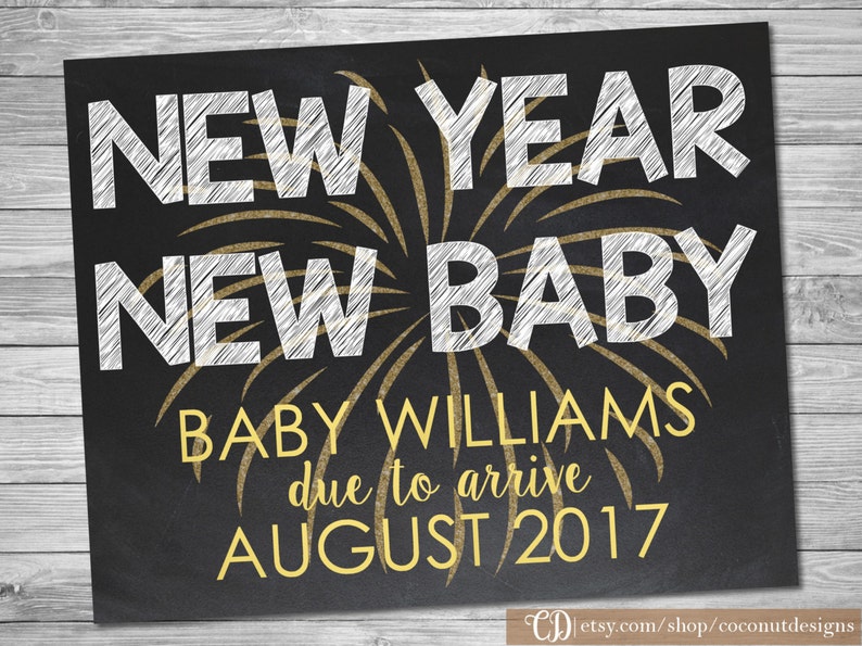 New Years Baby Announcement Sign / Pregnancy Chalkboard / New image 0