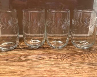 Vasos planos vintage para jugo, color gris laurel, de Anchor Hocking, 150 ml (5 oz). Juego de 4.