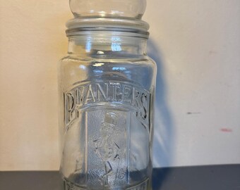 Vintage Classic Planters Peanut 75th Anniversary clear glass jar with lid 1981
