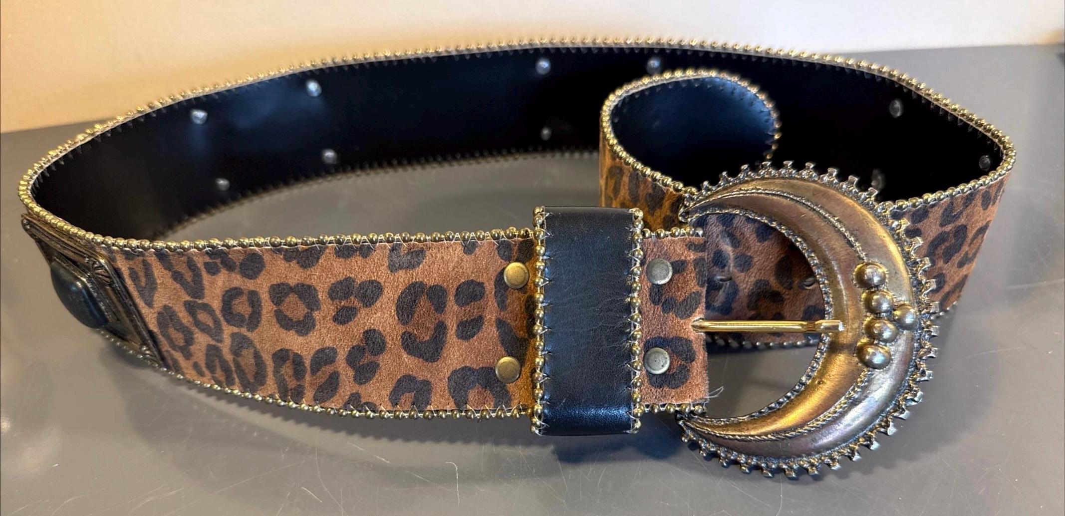 Leatherock Mixed Media Leather Statement Belt Womens Size S/M Tan Animal Print Leopard Print Women main image 3