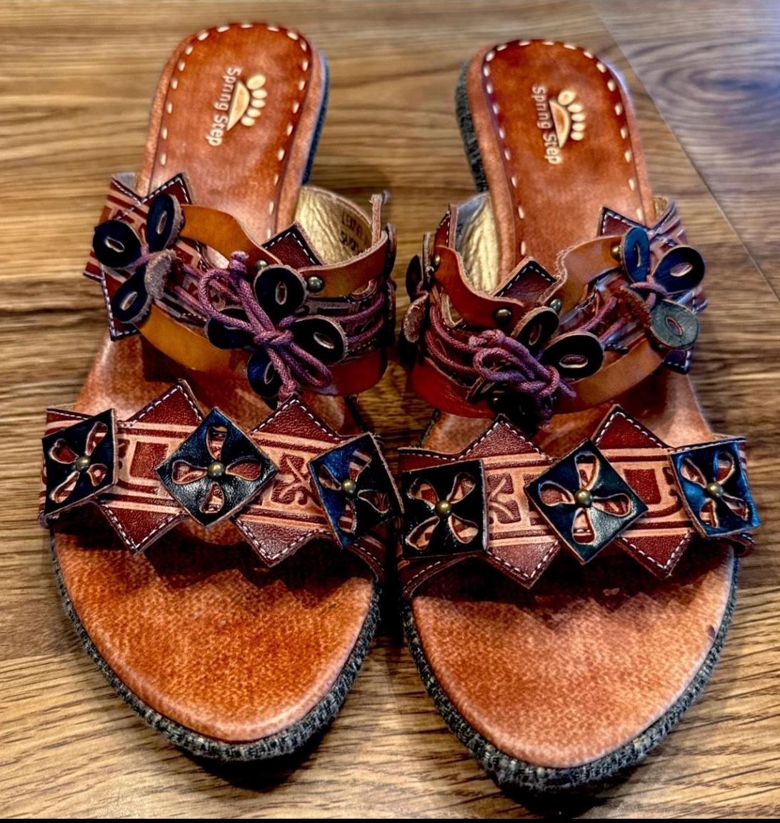 Heel Sandals Macon Wedge Sandal Wooden Heel Leather Sandals – ELF