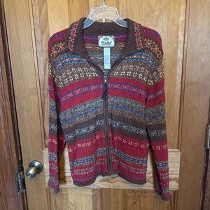 Tiara International Woman’s Vintage Zip Up Sweater Grandmacore knit Large pattern Fair Isle