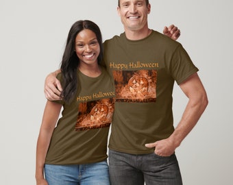 Happy Halloween flaming jac-o-lantern T-Shirt brown