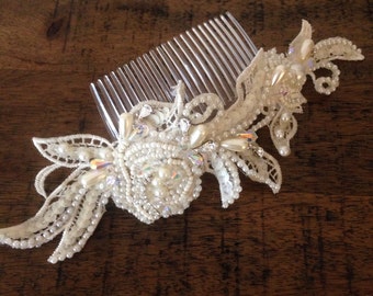 Ivory lace and pearl headpiece