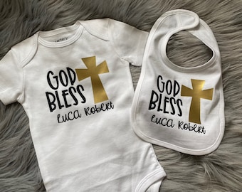 God Bless baby bodysuit. Christening outfit. Baptism outfit. Gods child shirt. miracle baby. ivf baby. rainbow shirt