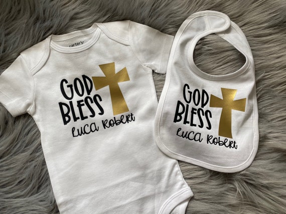 God Bless baby bodysuit. Christening outfit. Baptism outfit. Gods child shirt. miracle baby. ivf baby. rainbow shirt