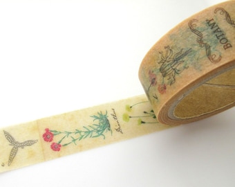 Botany washi tape, Retro book Plants encyclopedia