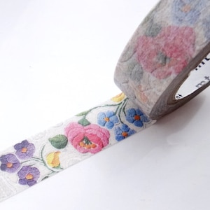 Flower embroidered, Washi tape, Needle work decor