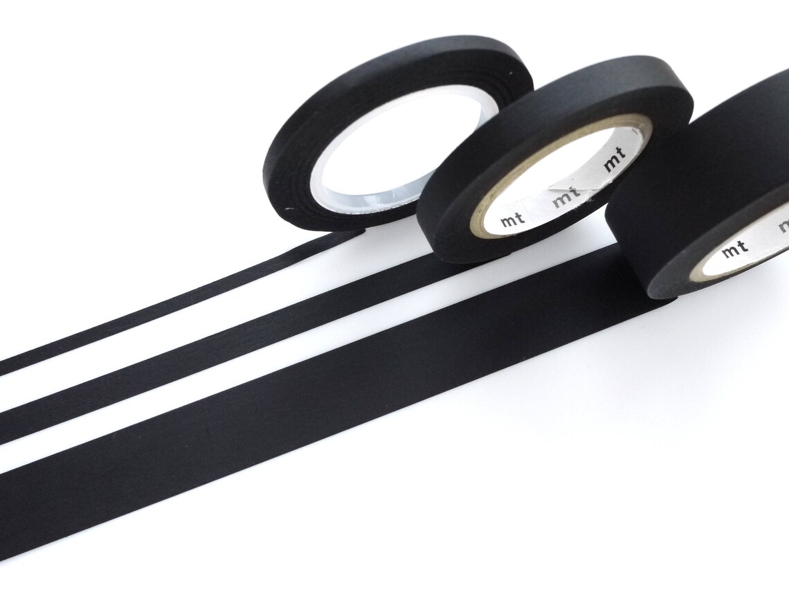 Black washi tape set Hobonichi tape 3mm 6mm 15mm set Etsy