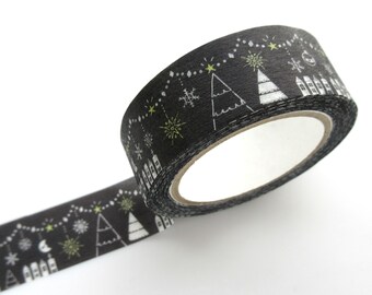 Christmas washi tape, Black washi tape, Japanese stationery, Masking tape, Christmas card