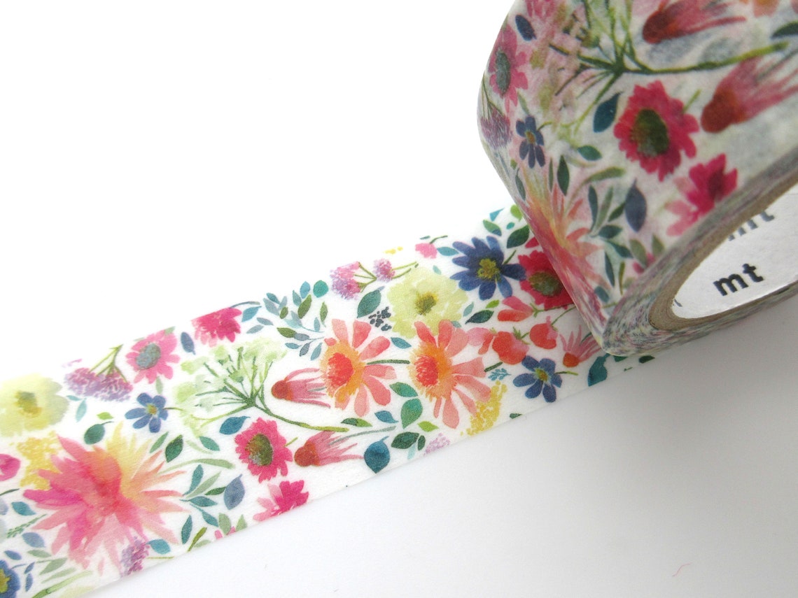 Watercolor flower Flower washi tape Wide washi tape Spring Etsy
