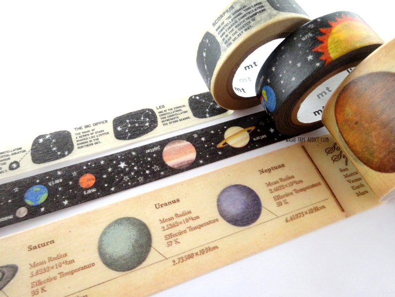 Space washi tape set, Kids gift wrapping tape image 5