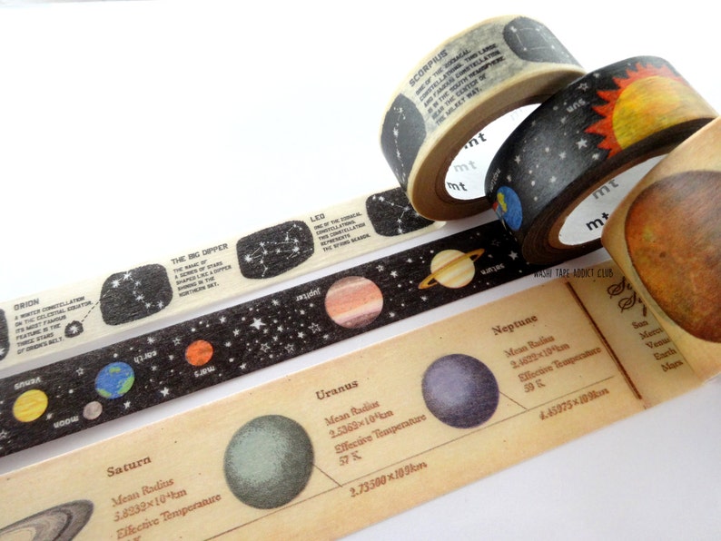 Space washi tape set, Kids gift wrapping tape image 4