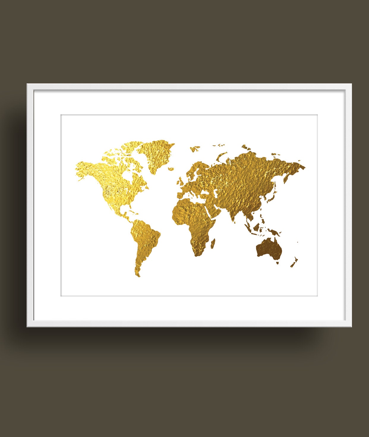 World Map Gold Foil EffectLarge World Map PrintModern Home Etsy