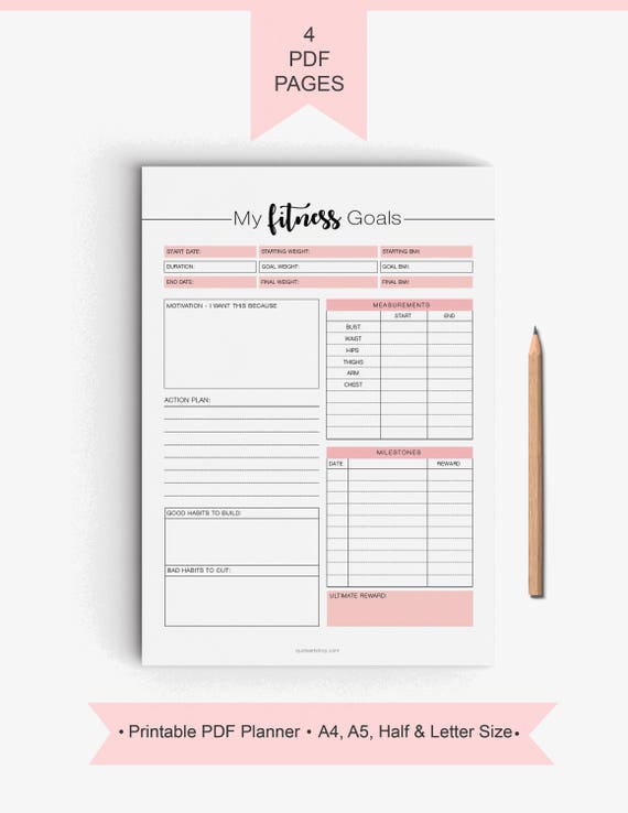 Fitness Planner Printable A4/ A5/ Half &amp; Letter size