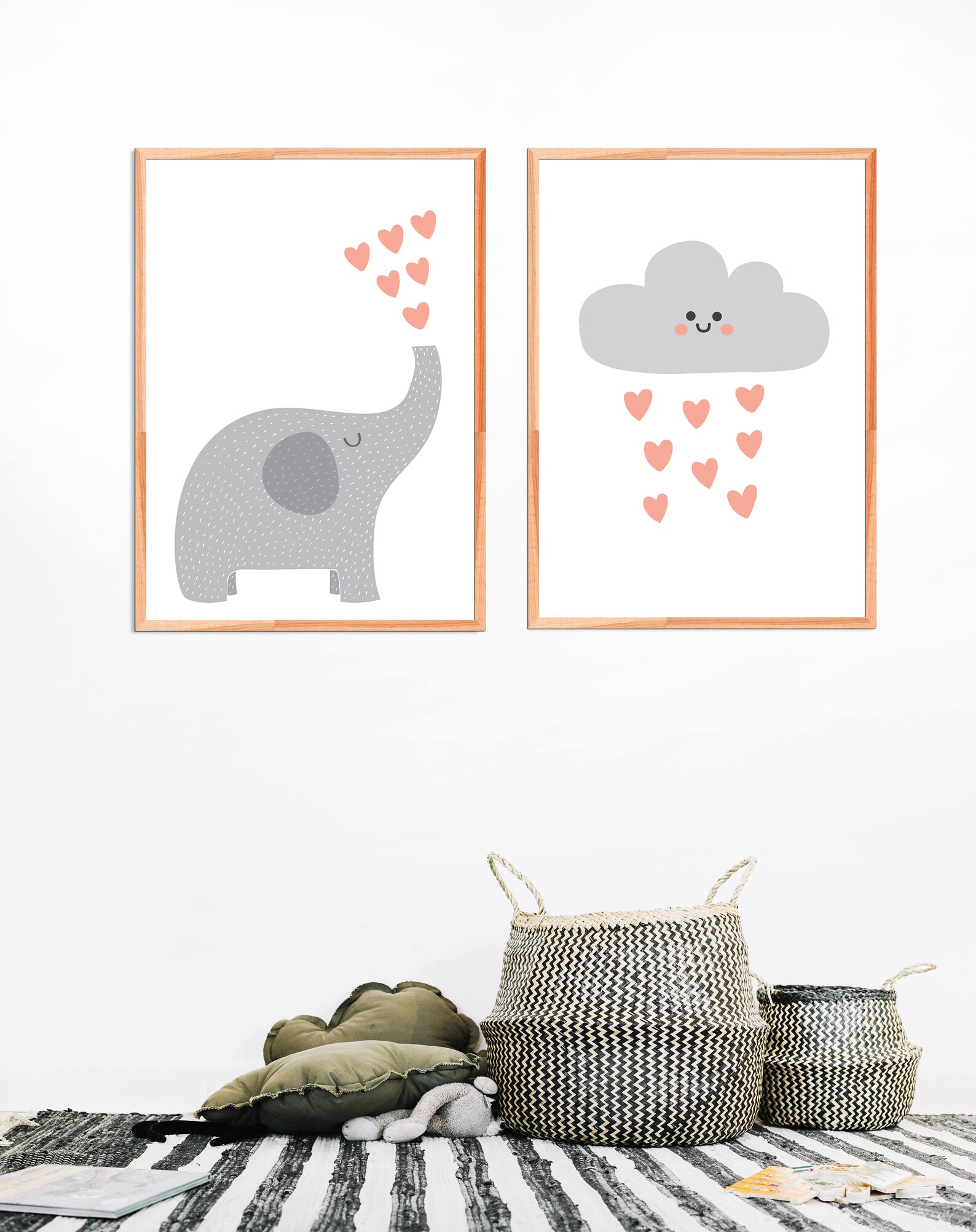Nursery Animal Print Elephant Wall Art Set of 2 Kids Room Etsy
