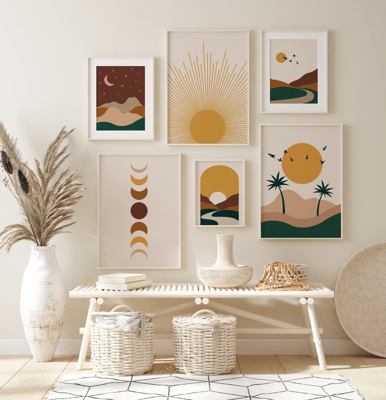 Boho Wall Art Set Boho Art Set of 6 Prints Printable Modern Etsy