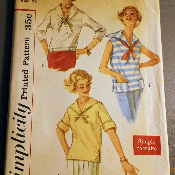 Vintage 50's Simplicity 2438 Sewing Pattern Sailor Top Blouse