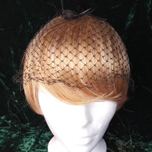 Vintage 1950's Veil Net Hat Black Bird Details Glamour Birdcage Dainty Pin-up Formal Brunch Church