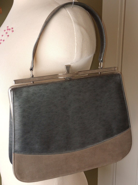 Vintage 50's 60's Purse Handbag Flat Gray Glossy … - image 1